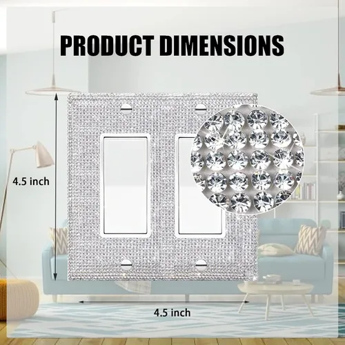 Miniatura 2 de 1 PC Cubierta de placa de pared con diamantes de imitación brillantes en plata, cubre interruptores eléctricos, cubierta decorativa para interruptor