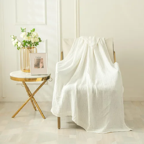 Miniatura 8 de EMME - Manta de algodón tamaño queen, suave y grande, de muselina, de 90 x 90 pulgadas, ligera y transpirable, de gasa blanca, para todas