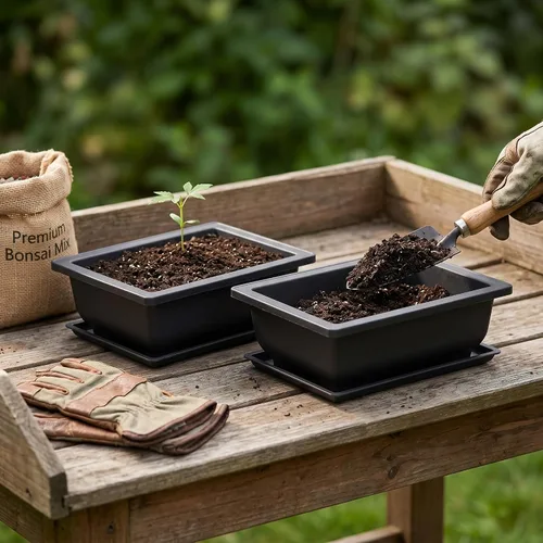 Miniatura 5 de KINJOEK 15 macetas de entrenamiento de bonsái de plástico de 6.5 pulgadas con bandejas de drenaje, maceta rectangular para árbol de bonsái, maceta