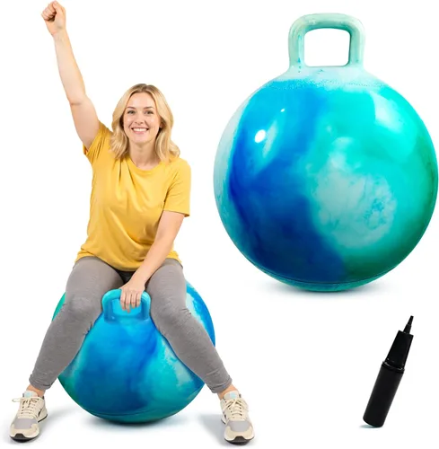 Miniatura 15 de Pelota Hopper, pelota saltarina con asas, juguetes Hoppity Hop de 20 pulgadas, juguetes para sentarse y rebotar para niños y niñas Sonrisa azul