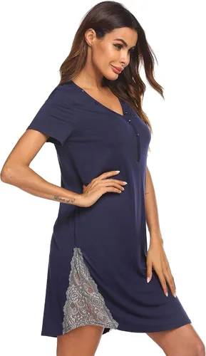 Miniatura 4 de Ekouaer Camisón de lactancia, vestido de hospital de maternidad con botones para lactancia materna, camisón de trabajo con ribete de encaje