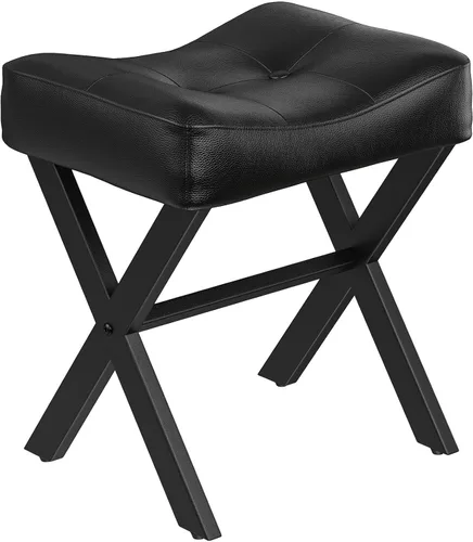 Miniatura 9 de Memobarco Taburete de tocador de cuero de 18 pulgadas, banco de tocador con patas en X de metal, taburete otomano con asiento acolchado grueso