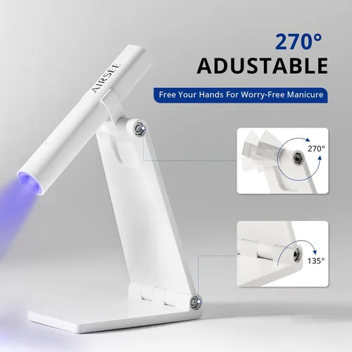 Miniatura 5 de AIRSEE Mini luz UV de mano para uñas de gel con soporte, lámparas de uñas recargables portátiles, 2 temporizadores para extensión rápida, decoración