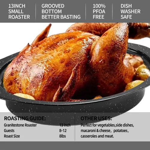 Miniatura 5 de Bandeja de asar ovalada esmaltada de 13 pulgadas con tapa abovedada - Para pavo de 7 libras, pollo, cordero, verduras