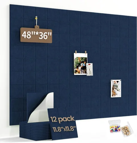 Miniatura 24 de Pizarra de corcho grande para paredes con 30 pasadores, 11.8 x 11.8 pulgadas, paquete de 6 tablones de anuncios para oficina en casa, cocina, tablón