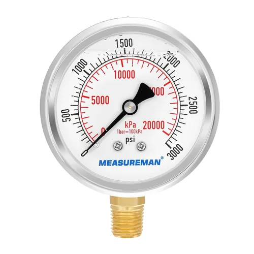 Miniatura 33 de MEASUREMAN - Manómetro de presión 1/4 NPT, manómetro de presión lleno de glicerina 0-100psi/kPa con esfera de 2.5 pulgadas y caja de acero