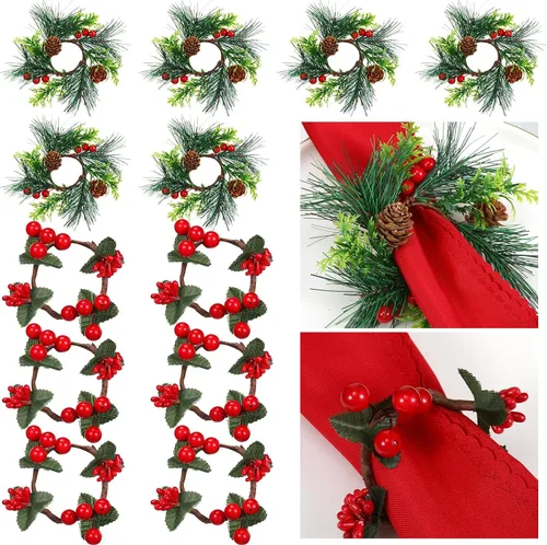 Miniatura 9 de Geiserailie - 12 servilleteros de Navidad, conos de pino, flor de pascua, calabaza, servilleteros de madera, decoración para Navidad, Acción
