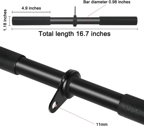 Miniatura 3 de Barra recta desplegable de acero giratorio con empuñaduras de goma, mango desplegable LAT para máquina de cable de polea, entrenamiento de tríceps