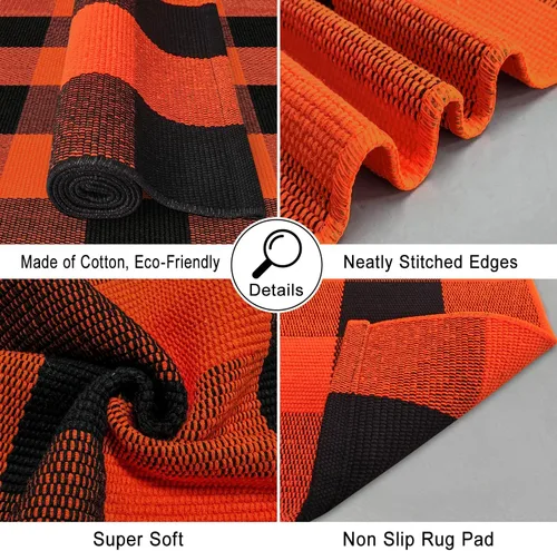 Miniatura 3 de Alfombra Buffalo Plaid Pequeña a Cuadros 2x3 Pies (61x91 cm) Naranja y Negro, Tapete para Puerta Delantera, Navidad Halloween Acción de Gracias