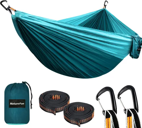 Miniatura 21 de NATUREFUN Hamaca ultraligera para viajes y camping Capacidad de carga de 300 kg, transpirable, de secado rápido Incluye 2 mosquetones premium, 2