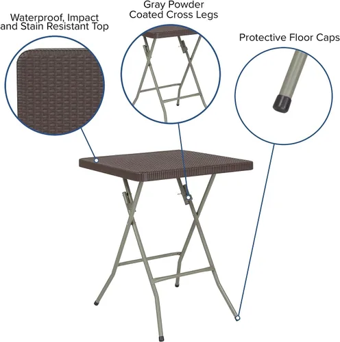 Miniatura 5 de Flash Furniture - Mesa plegable cuadrada de plástico de ratán marrón de 1.95 pies