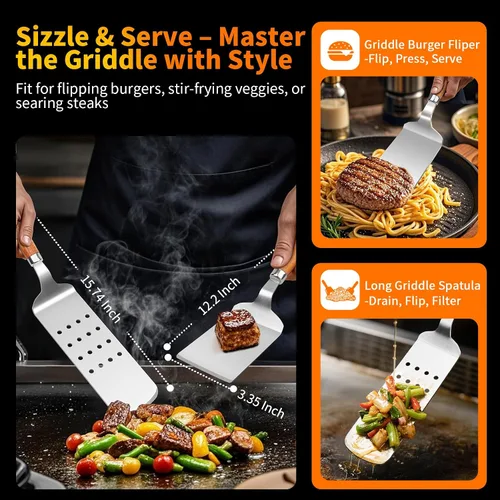 Miniatura 5 de Juego de accesorios para parrilla de 16 pulgadas, herramientas de accesorios para barbacoa de acero inoxidable resistente y accesorios para parrilla