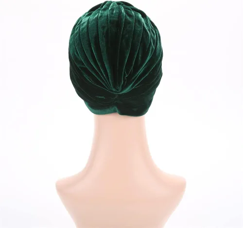 Miniatura 6 de Sombrero de quimioterapia de terciopelo plisado con volantes elásticos para mujer