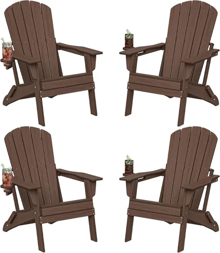 Miniatura 39 de Plawdlik Adirondack Juego de 2 sillas plegables, probadas por SGS, textura de madera con portavasos, polietileno de alta densidad resistente a todo