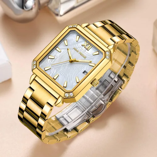 Miniatura 2 de Mini Focus - Reloj de pulsera elegante para mujer (caja de diamantes, esfera de madre de peramanecilla luminosacalendario) reloj de acero inoxidable