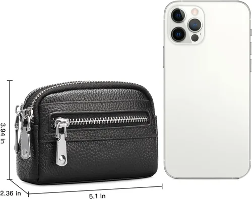 Miniatura 5 de SENDEFN Monedero para mujer de cuero con doble cremallera alrededor de bolsa pequeña, Negro -, 5256