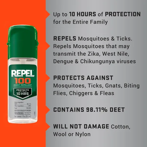 Miniatura 10 de Repel 100 Repelente de Insectos, 1 Onza, Con DEET, Protección de 10 Horas Repelente de Insectos de Larga Duración Spray de Bomba de Viaje Repele