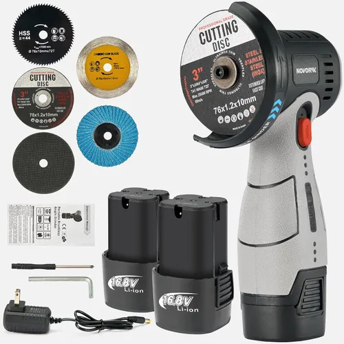 Miniatura 5 de Amoladora angular sin escobillas, mini amoladora angular inalámbrica cepillada con 2 discos de 5 cortes, batería de 16.8 V 2000 mAh, amoladora