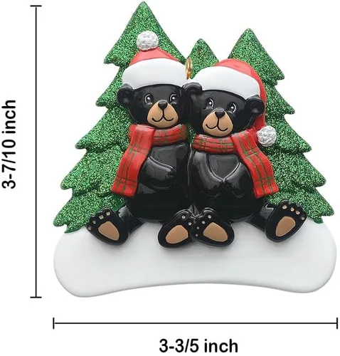 Miniatura 4 de Adorno personalizado de oso negro 2025 – Decoración de árbol de Navidad de familia de 2, animal del bosque, adorno de nuestra primera Navidad juntos