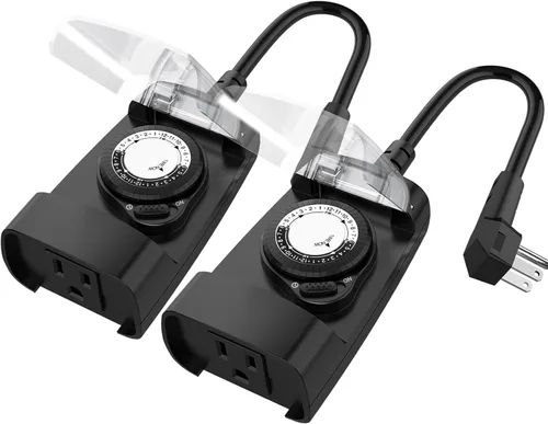 Miniatura 8 de G-Homa Temporizador mecánico de 24 horas para exteriores, temporizador para exteriores para luces, resistente al agua, 2 salidas a tierra, 15 A 1/2