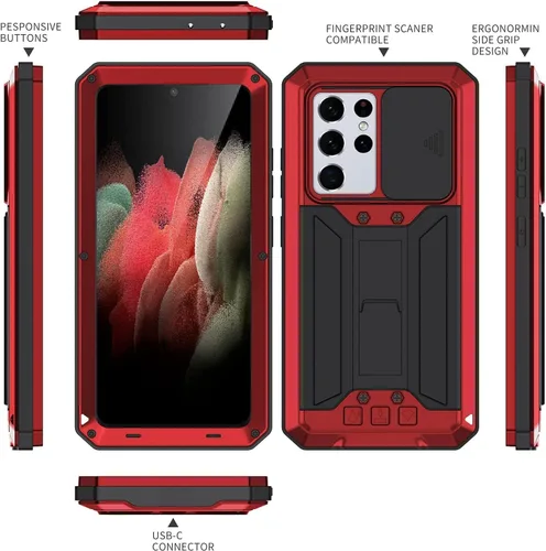 Miniatura 7 de Compatible con Samsung Galaxy S21 Ultra 5G, aluminio metal Gorilla Glass a prueba de golpes militar resistente funda protectora rígida