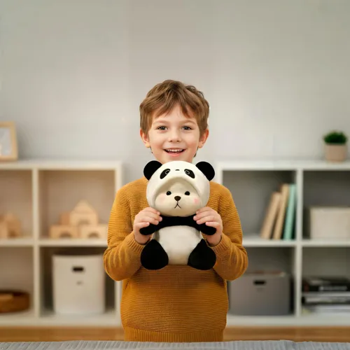 Miniatura 7 de Oso de Peluche de Dibujos Animados con Ropa Cruzada, Oso de Peluche Lindo con Gorra de Stitch Removible (Panda Negro, 27.9 cm / 0.23 kg)