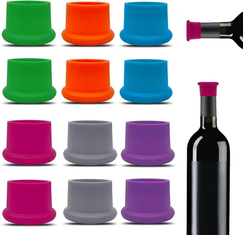 12 tapones de vino coloridos, corchos de vino de silicona reutilizables, tapones de champán, tapas de botellas de cerveza de bebidas, tapones de