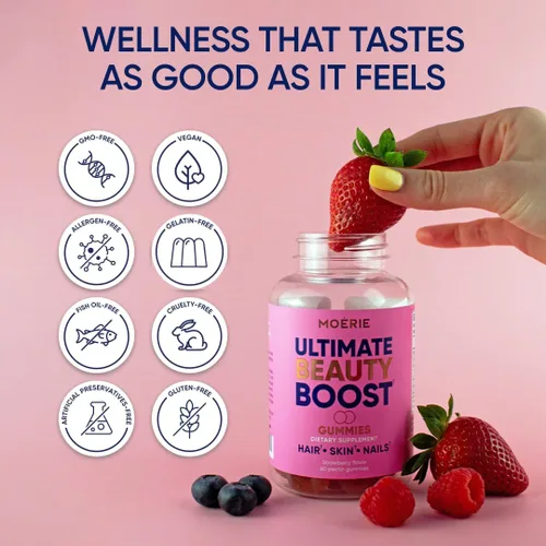 Miniatura 5 de Moerie Gomitas para el cabello, piel y uñas, para mujeres y hombres, biotina para pérdida de cabello, vitaminas gomosas y suplementos dietéticos
