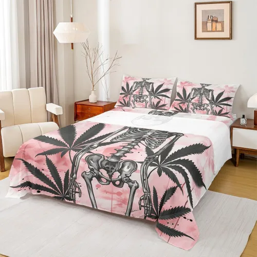 Miniatura 23 de Erosebridal Juego de sábanas de polilla de la muerte, diseño de calavera gótica, tamaño individual, juego de sábanas de flores botánicas con diseño