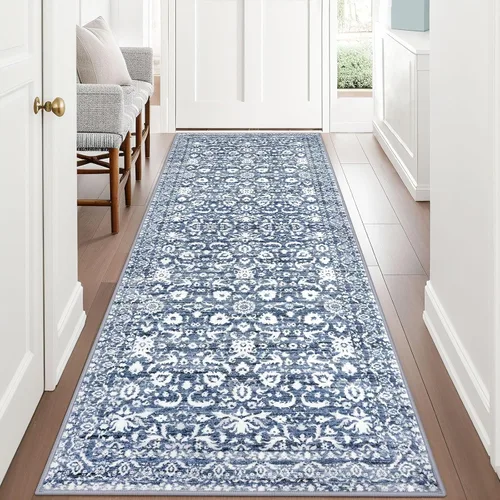 Miniatura 22 de Lansny Alfombra bohemia de 2 x 3 pulgadas, lavable, color negro, azul marino, floral, alfombra de cocina, alfombra de área pequeña de lana
