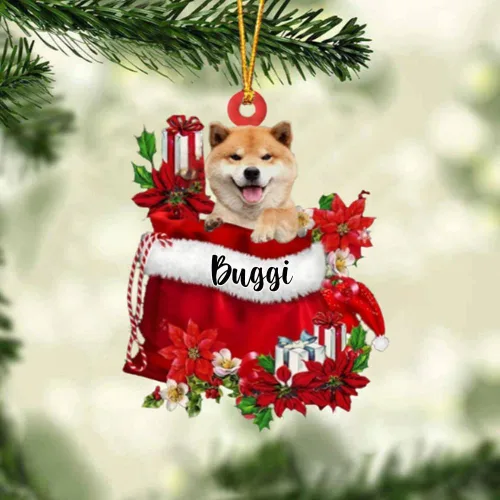 Miniatura 144 de Perro Akita Inu personalizado en bolsa de regalo, adorno de Navidad, nombre personalizado, regalo para amantes de los perros, familia, Navidad