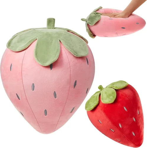 Juexica 2 piezas de almohada de fresa de 15.7 pulgadas 9.8 pulgadas, almohada de felpa de fruta, suave decoración de dormitorio de fresa kawaii,