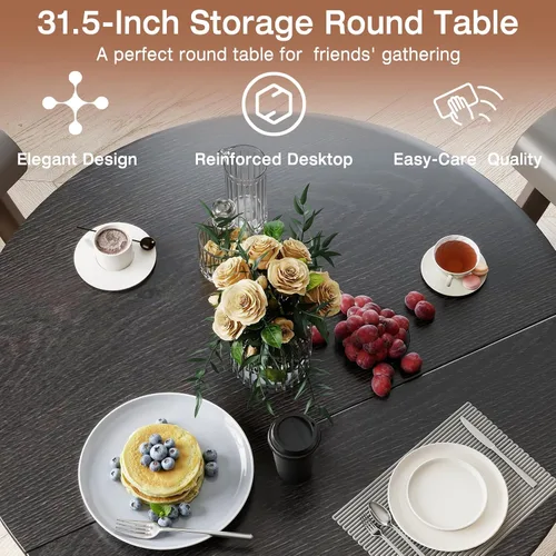 Miniatura 5 de SoarFlash Mesa de comedor redonda de 31.5 pulgadas para 2-3, mesa de cocina circular de granja con espacio de almacenamiento, base de tira de madera