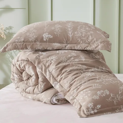 Miniatura 7 de Bedsure - Juego de edredón tamaño California King, juego de ropa de cama color taupe claro, 3 piezas de ropa de cama floral bonita, 1 edredón suave