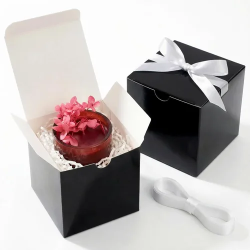 UnicoPak Paquete de 50 cajas de regalo negras de 4 x 4 x 4 pulgadas, elegantes cajas de regalo pequeñas con tapas para fiestas de cumpleaños, bodas,