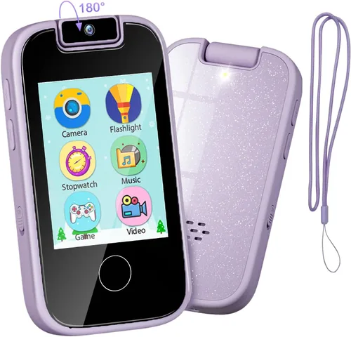 Miniatura 8 de PTHTECHUS Juguetes telefónicos para niños y niñas – Pantalla táctil para niños pequeños, reproductor de música MP3 con doble cámara, rastreador