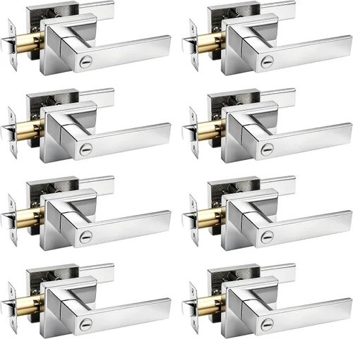Miniatura 23 de Gobrico Manijas de puerta de privacidad con roseta cuadrada, paquete de 10 cerraduras de cama/baño en cromo pulido para puerta interior Cromado