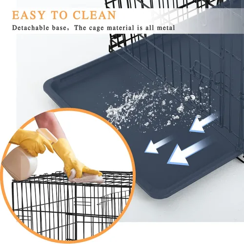 Miniatura 4 de Dopinmin Jaula grande para perros de 42 pulgadas, jaula de doble puerta para mascotas, jaula plegable de alambre de metal con panel divisor, bandeja