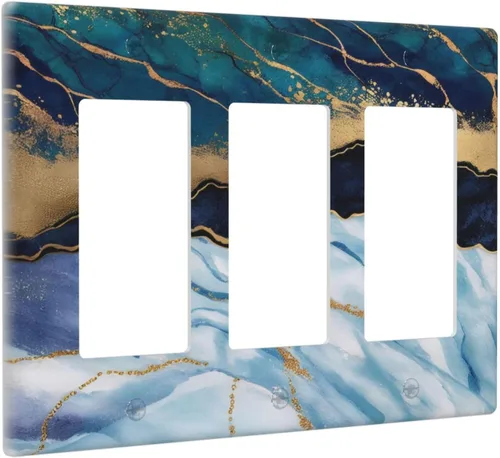 Miniatura 44 de Cubiertas de Placa de Interruptor de Luz de Palanca Individual de Mármol con Purpurina Dorada Azul de Lujo Abstracto Decorativas de 1 Gang Cubiertas