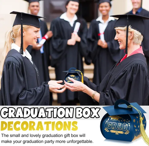 Miniatura 6 de Spakon 30 cajas de regalo con tapa de graduación, regalos de fiesta de graduación, cajas de dulces con borlas, centros de mesa de decoración