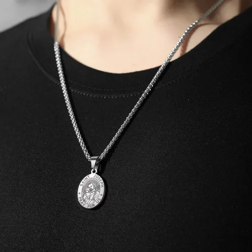 Miniatura 91 de P. BLAKE Collar ovalado de San Cristóbal, Miguel, José, Jude/Virgen María/José/Francisco/Patrick/Anthony/Benedict/Thomas para hombres y mujeres