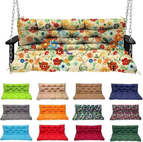 Swing Cushions 2 Seater Replacement Waterproof Porch Swing Cushions with Backrest Thicken 4" Replacement Swing Cushions for Outdoor Furniture Patio