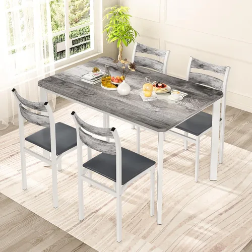 Miniatura 3 de Recaceik Juego de 4 sillas de mesa de comedor de 43.3 pulgadas, juego de 4 mesas de comedor de madera moderna con 4 sillas tapizadas de piel