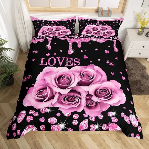Miniatura 20 de Juego de funda de edredón para parejas, juego de ropa de cama de corazón de amor rojo, juego de funda de edredón romántica para boda, regalo