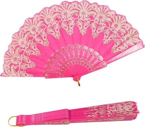 Miniatura 9 de INNOLIFE Abanico de mano plegable español con patrón retro para mujeres, abanico plegable chino de mano para fiestas, baile, bodas y decoración