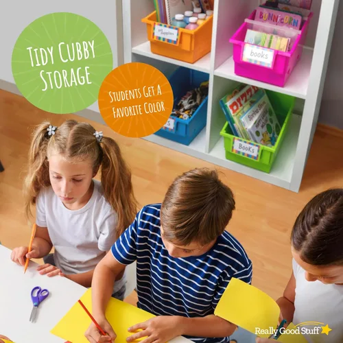 Miniatura 9 de Really Good Stuff Contenedores de Biblioteca para Libros de Capítulos con Divisores, 8¾ pulgadas x 13½ pulgadas x 7¾ pulgadas - Paquete de 4, Neón