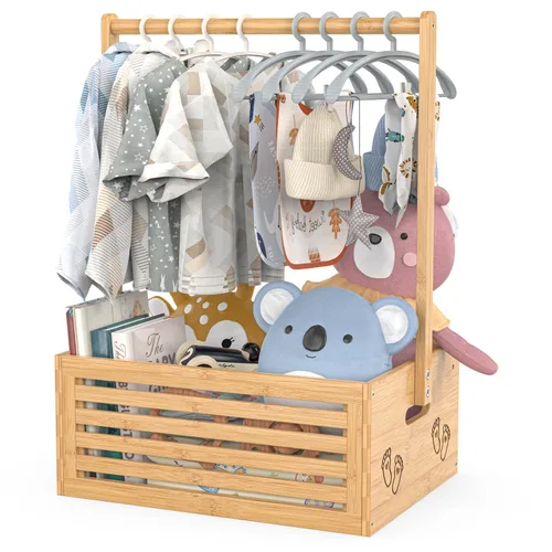Miniatura 13 de BAMBOOHOMIE Cesta de Baby Shower, Canastas de Bebé con Asas y Percheros, Caja de Bebé para Baby Shower, Canasta de Regalo de Bienvenida para Bebé