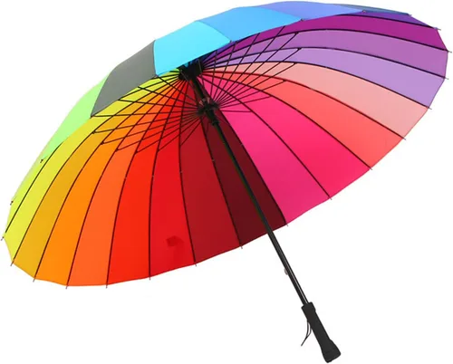 24k color arco iris paraguas moda mango largo recto anti-UV sol/lluvia stick paraguas manual grande parasol