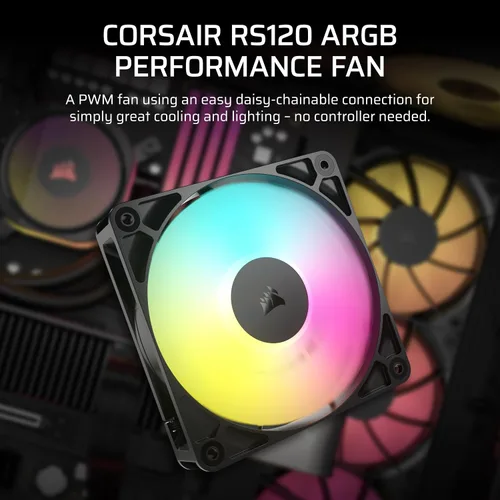 Miniatura 2 de CORSAIR RS120 ARGB Ventilador PWM de 120 mm – Conexión Daisy-Chain – Bajo Nivel de Ruido – Rodamiento de Cúpula Magnética – Paquete Individual