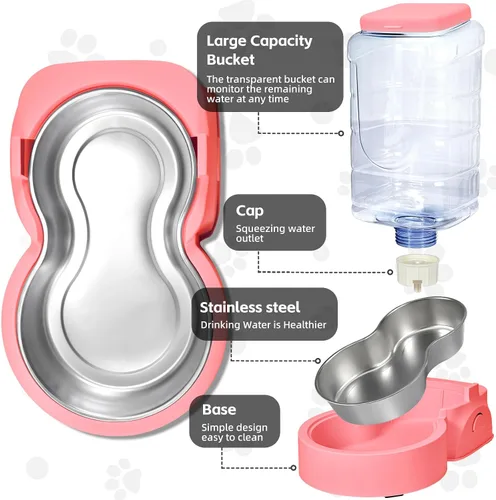 Miniatura 3 de Alimentador automático para gatos y dispensador de agua con cuenco de acero inoxidable, comedero y bebedero por gravedad para perros, adecuado